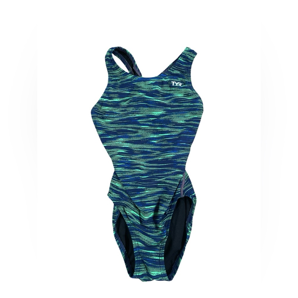 TYR Blue and Green One Piece Competition Swimsuit with Racerback